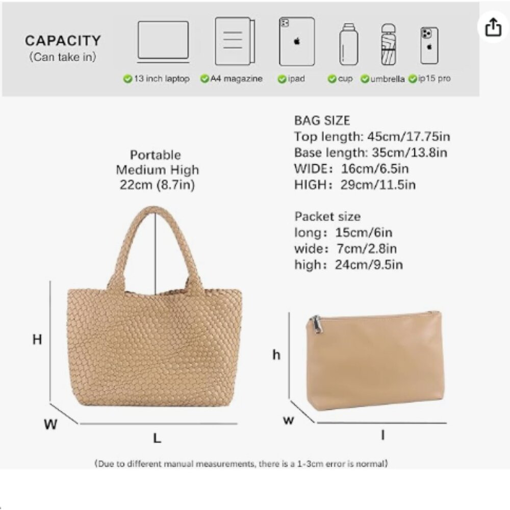 Woven Tote Bag Womens Purse Vegan Leather Shoulder Handbags Fashion Summer Beach - Picture 13 of 17